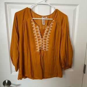 Women's Mustard Embroidered Top